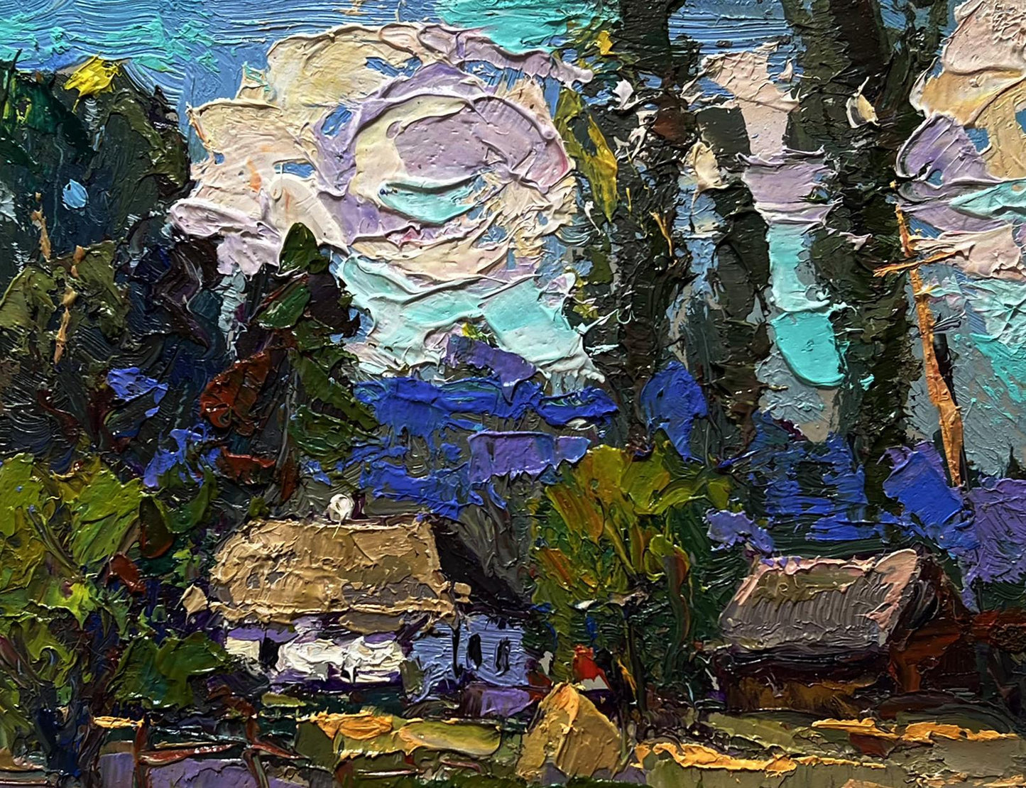 Oil painting Light summer breeze by Oksana Ivanyuk: vibrant village scene
