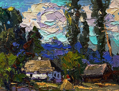 Oil painting Light summer breeze by Oksana Ivanyuk: vibrant village scene