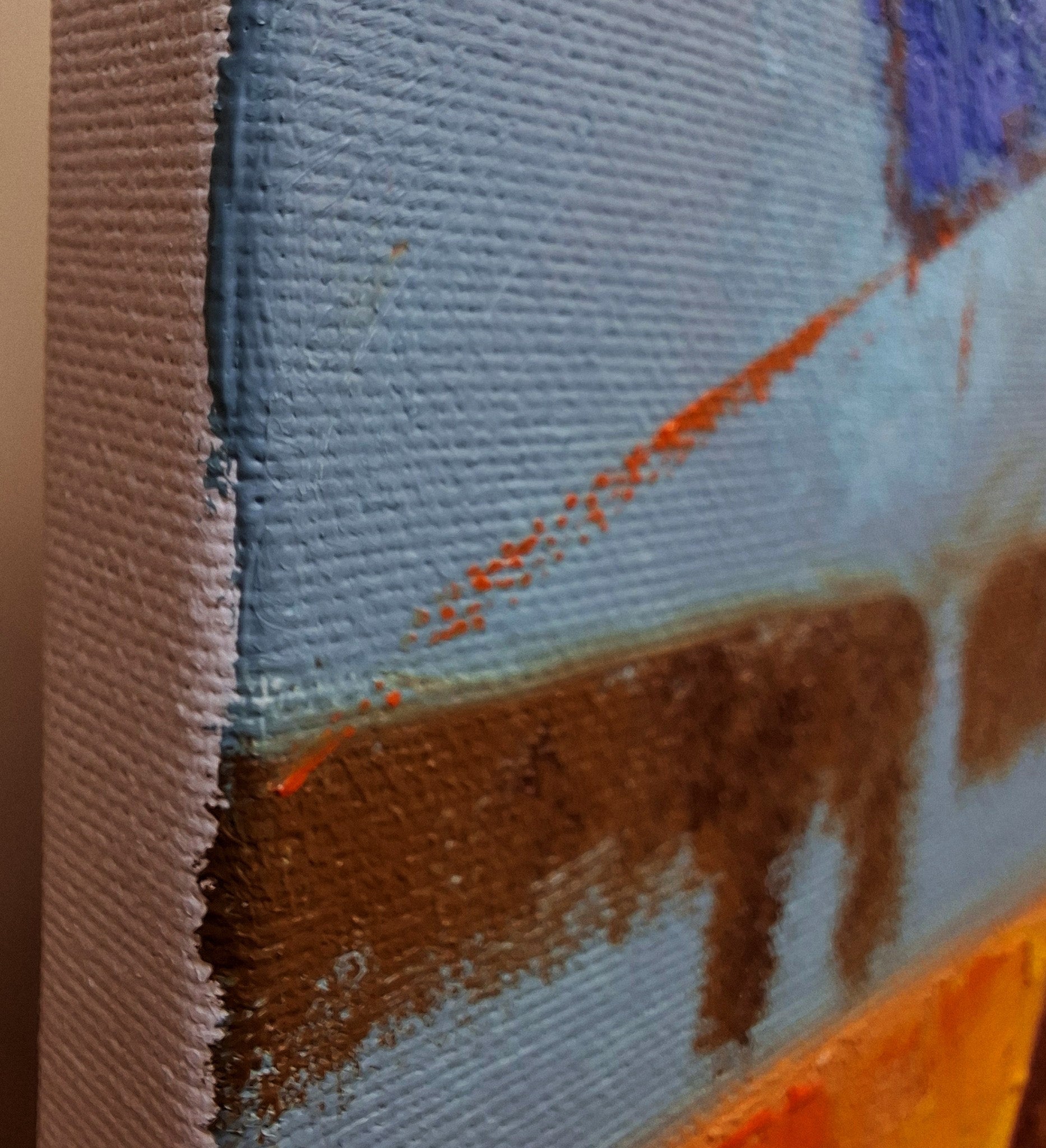 Oil painting Gold fish parade by Sergiy Voichenko, textured blue canvas