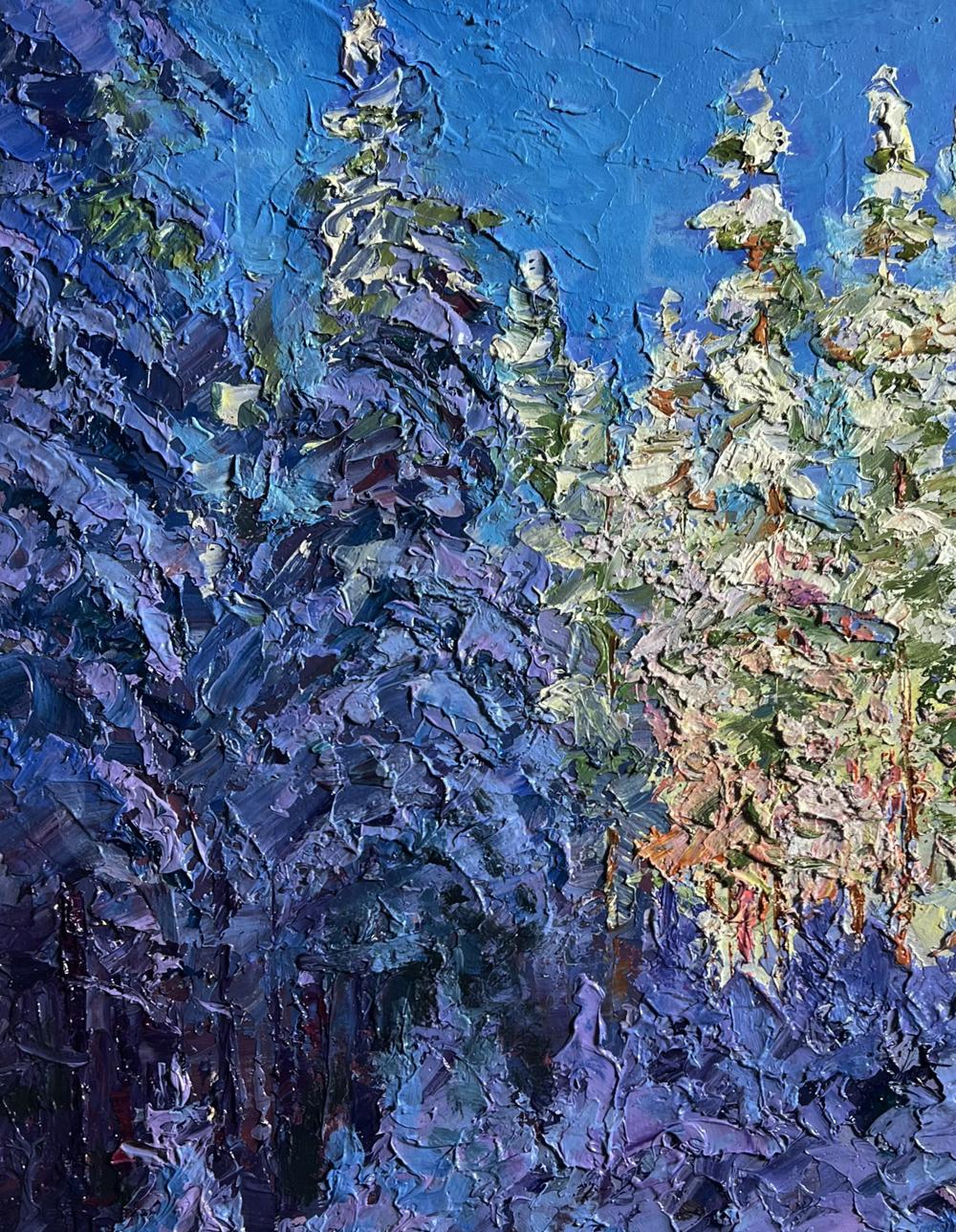 Vibrant impressionist oil painting Winter in the forest by Boris Serdyuk