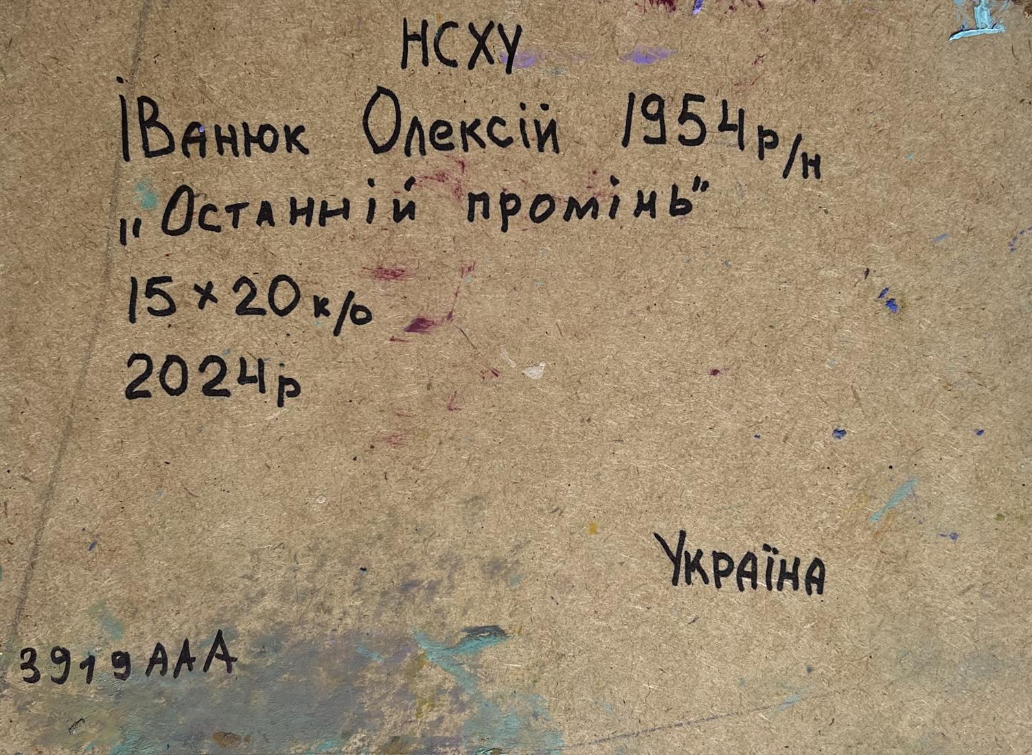 Back of Oleksiy Ivanyuk oil painting The last ray of sunshine with handwritten details