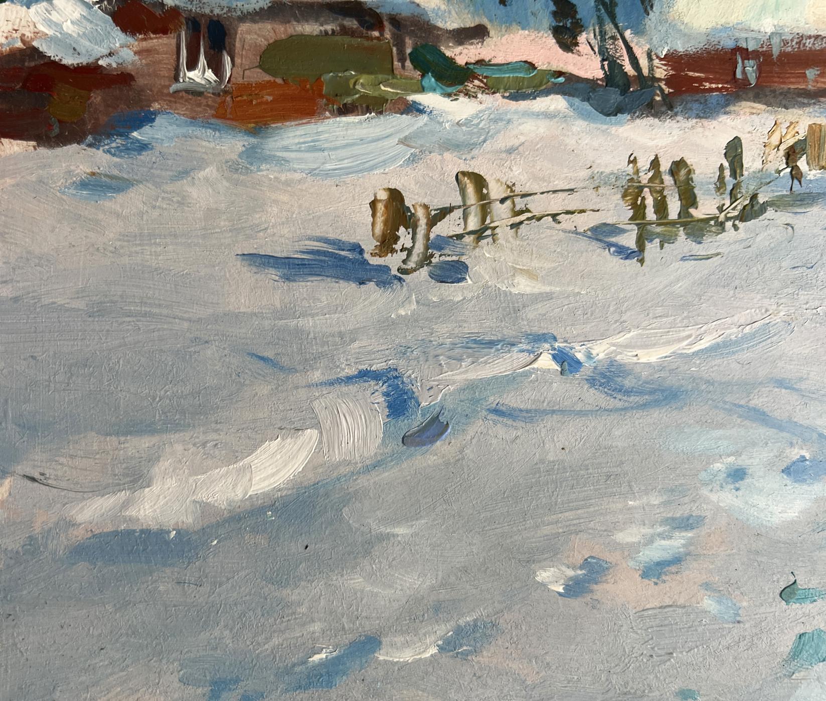 Impressionistic oil painting of snowy yard clearing by Yuriy Suprunchuk