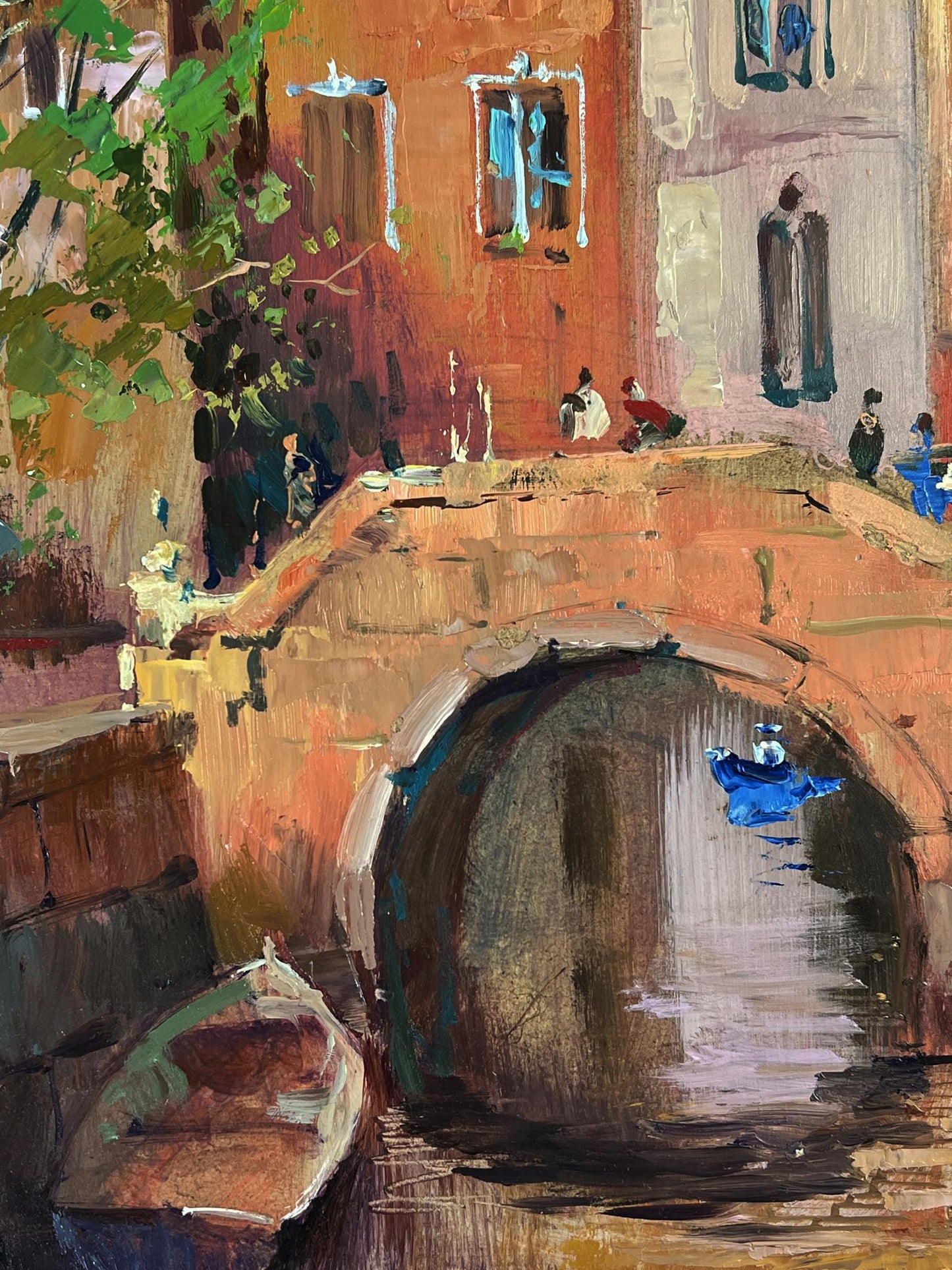 Vibrant impressionist oil painting of Venice canal bridge by Yuriy Suprunchuk