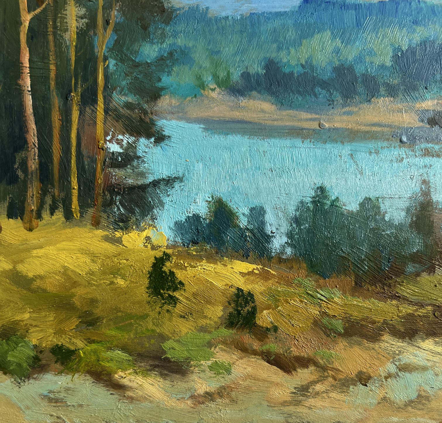 Oil painting River in green embrace by Yuriy Suprunchuk lakeside scene