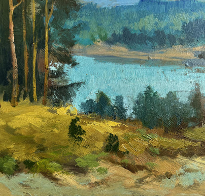 Oil painting River in green embrace by Yuriy Suprunchuk lakeside scene