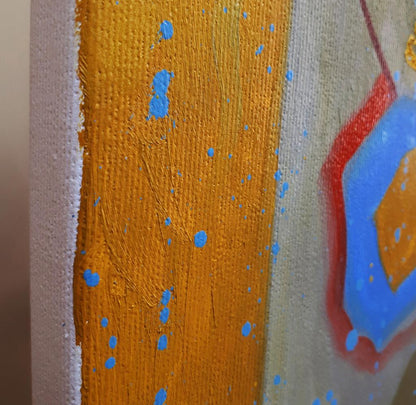 Oil painting South side bird by Sergiy Voichenko with orange strokes blue splatters