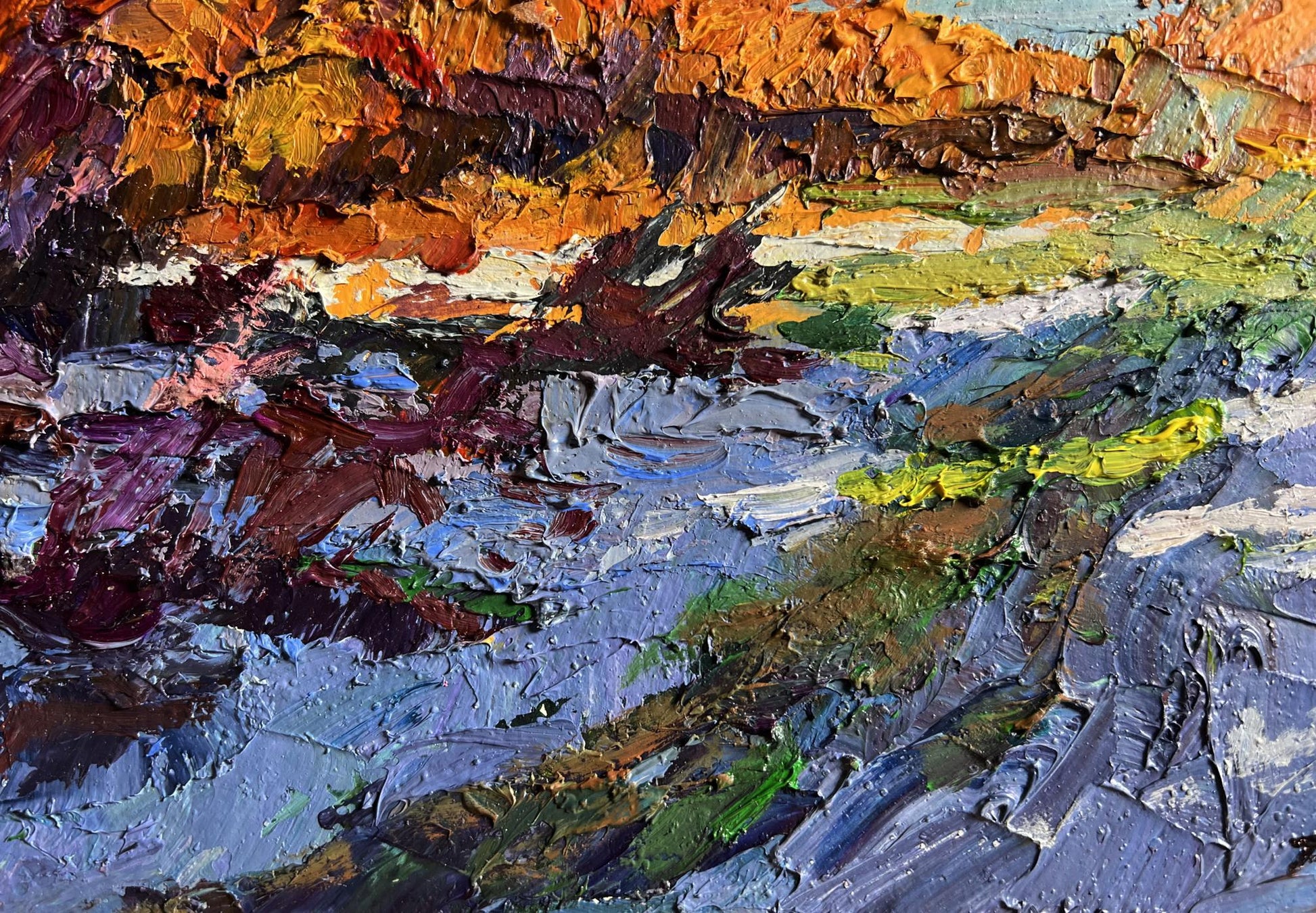 Oil painting The first snow fell by Boris Serdyuk in impasto strokes