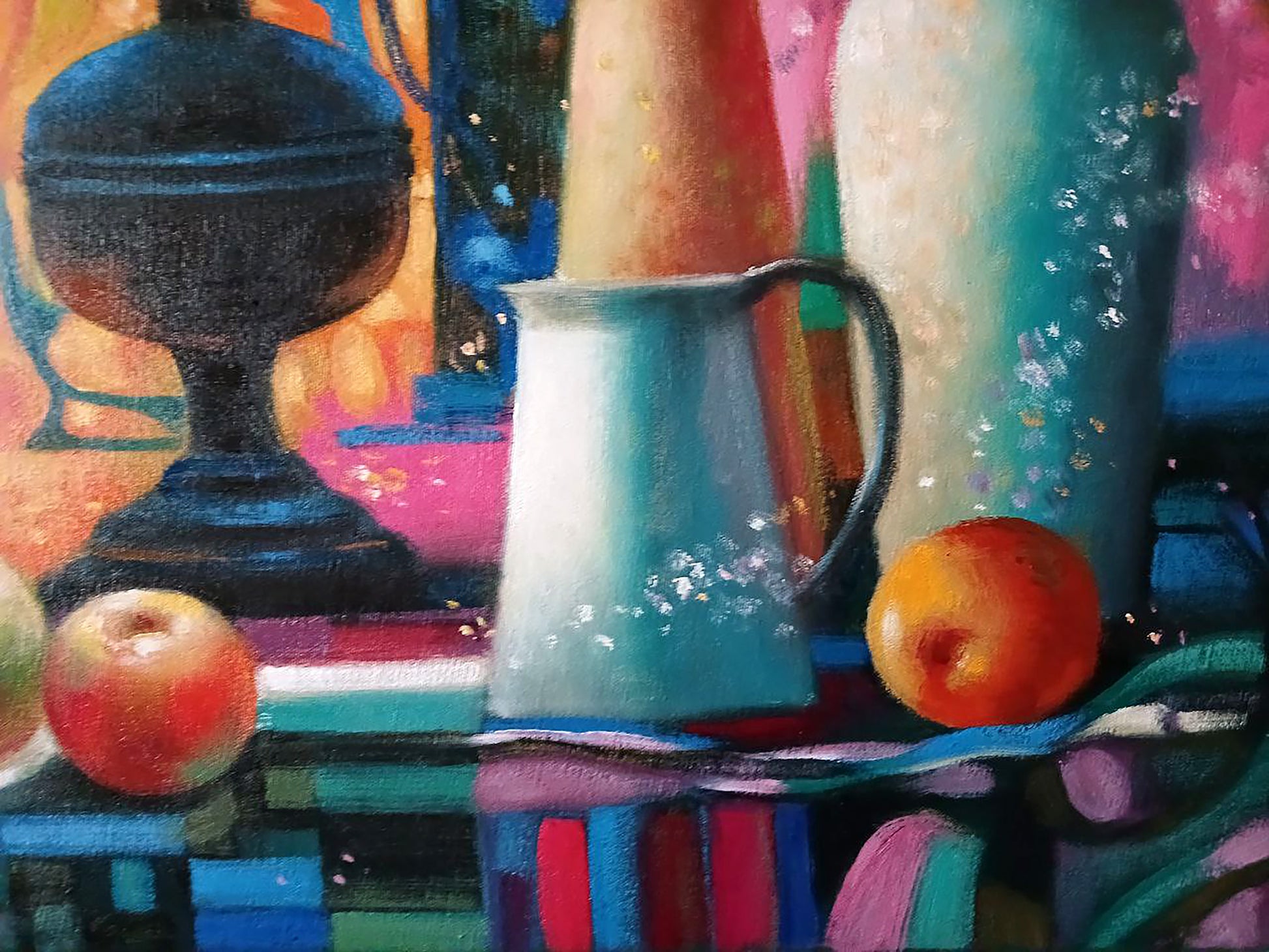 Light blue speckled ceramic pitcher in Anatoly Tarabanov oil painting