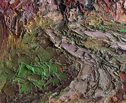 Oil painting of horse walking path by Boris Serdyuk, impasto earthy tones