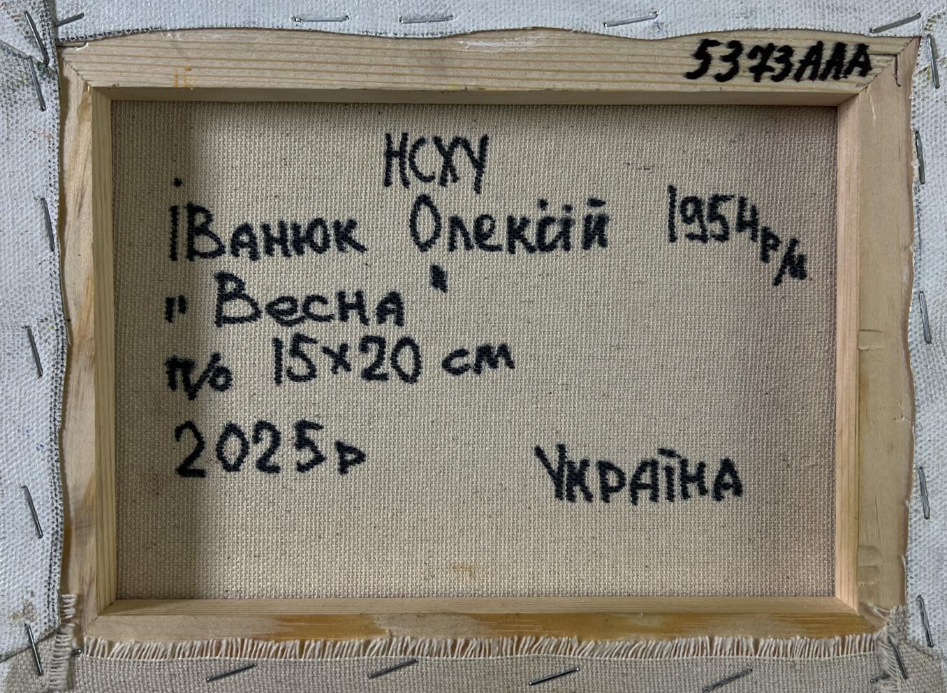 Back of Oleksiy Ivanyuk Spring awakens in light oil painting in wooden frame