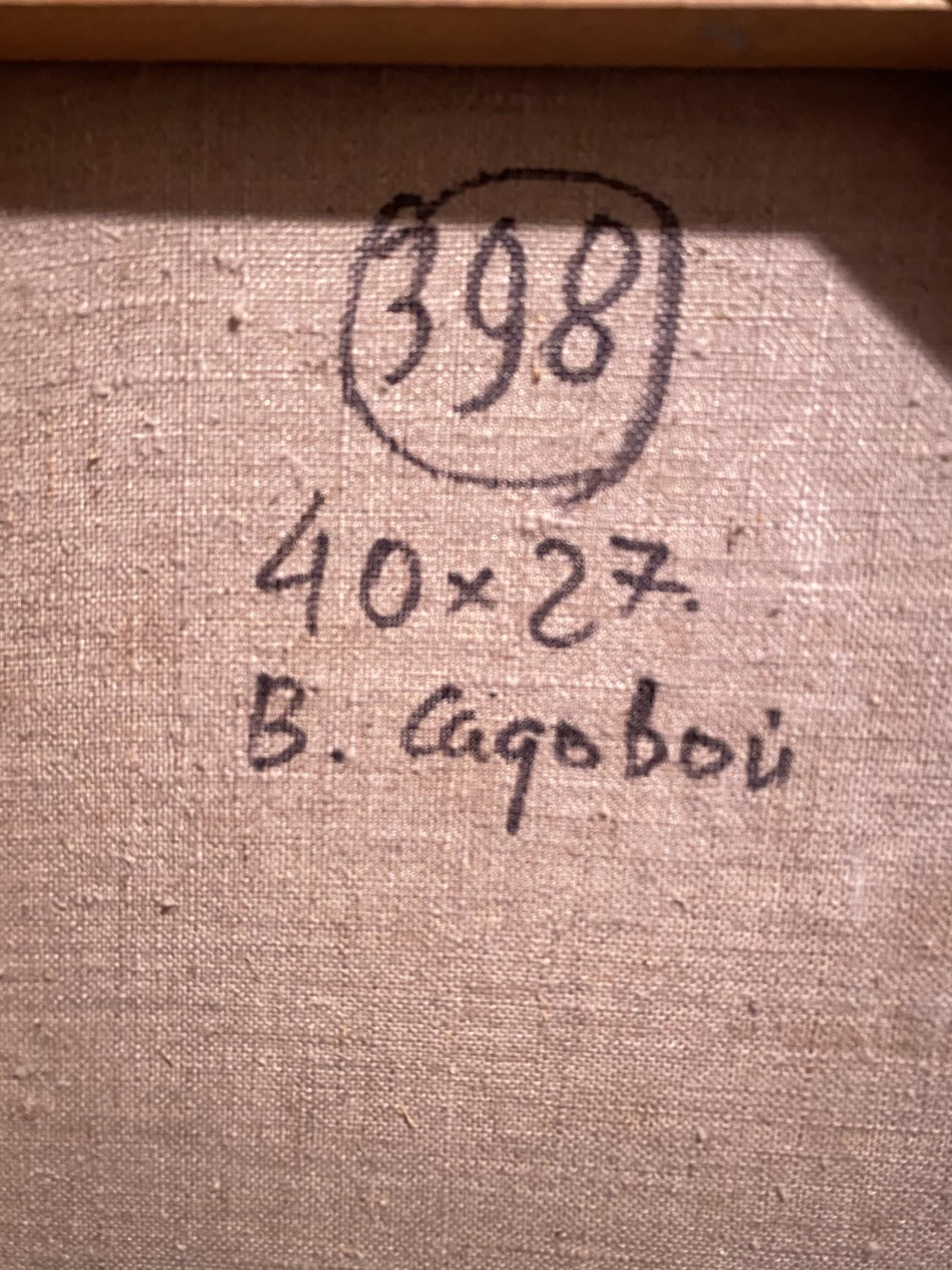 Back of Oil painting St. Nicholas Church Vladimir Sadovoy beige linen canvas with markings 398 40x27 b signature