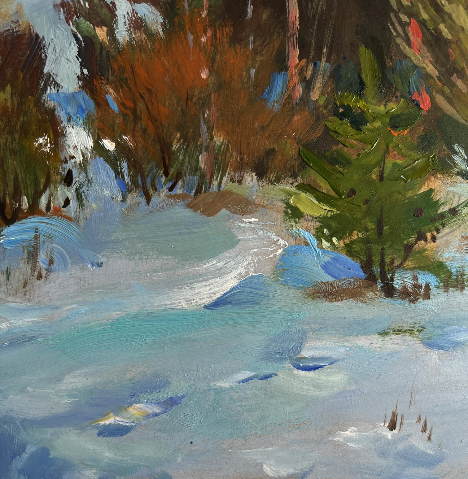 Textured impressionist oil painting Path in the winter forest by Yuriy Suprunchuk
