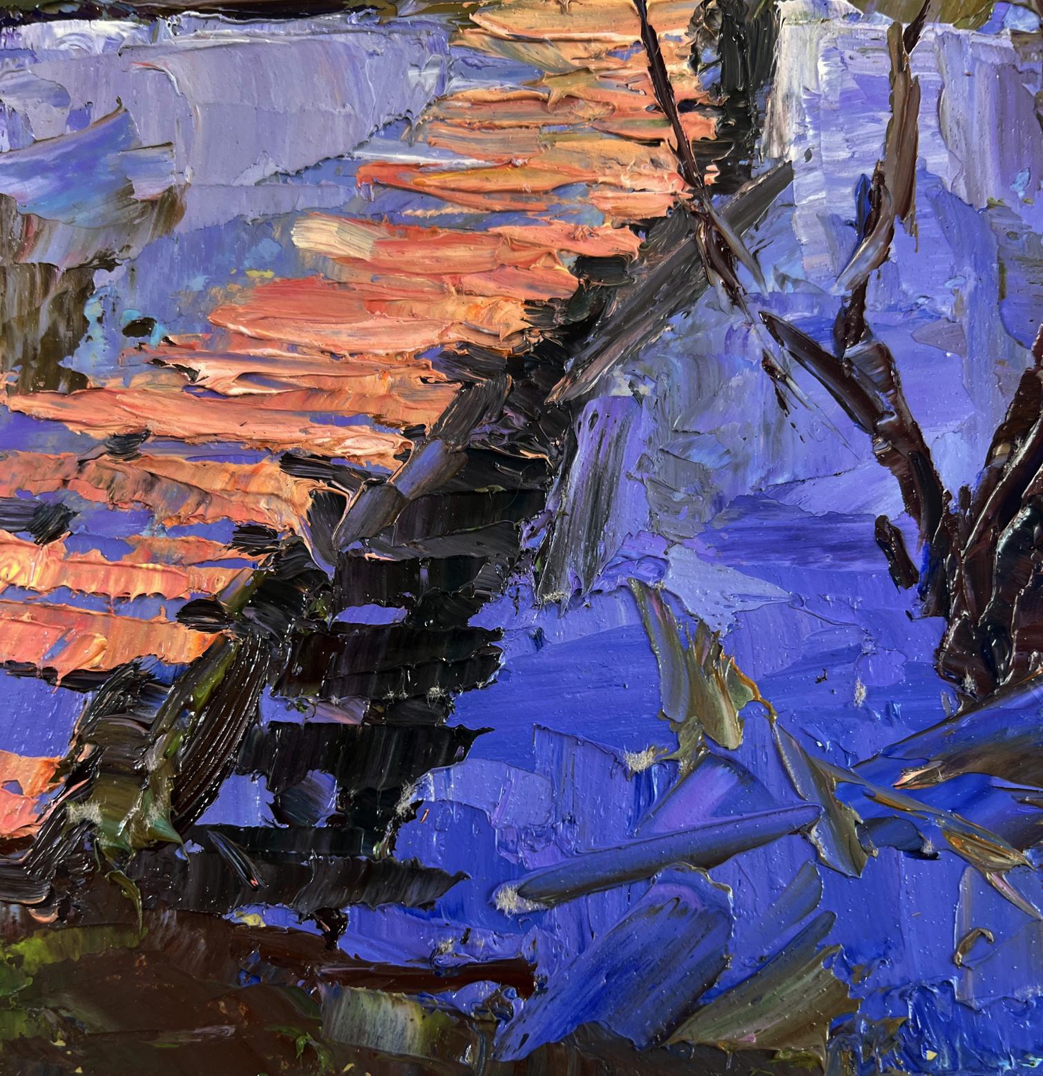Oil painting Path between two banks by Boris Serdyuk, vibrant blue-orange abstract