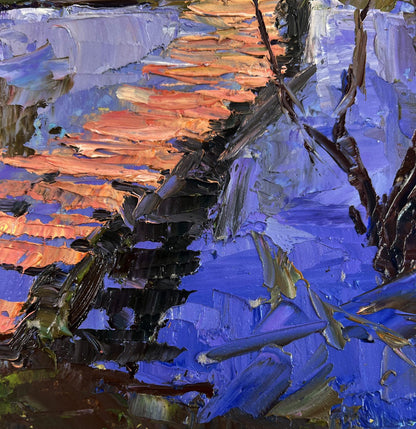 Oil painting Path between two banks by Boris Serdyuk, vibrant blue-orange abstract