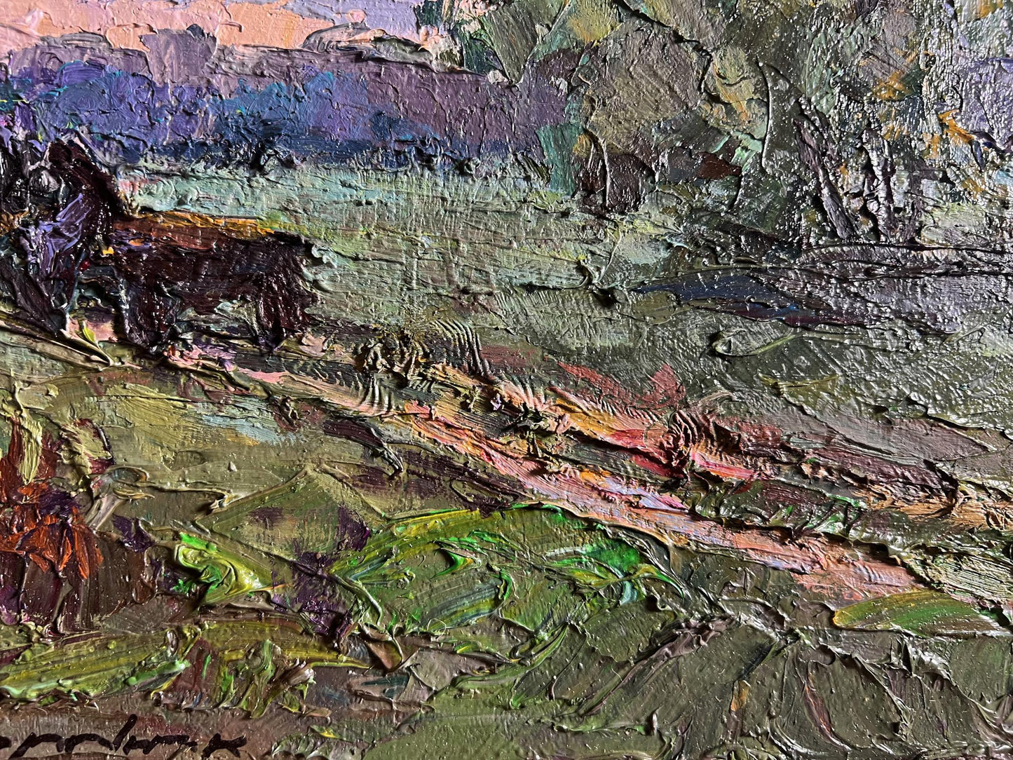Oil painting Along the Country Road by Boris Serdyuk, impasto landscape
