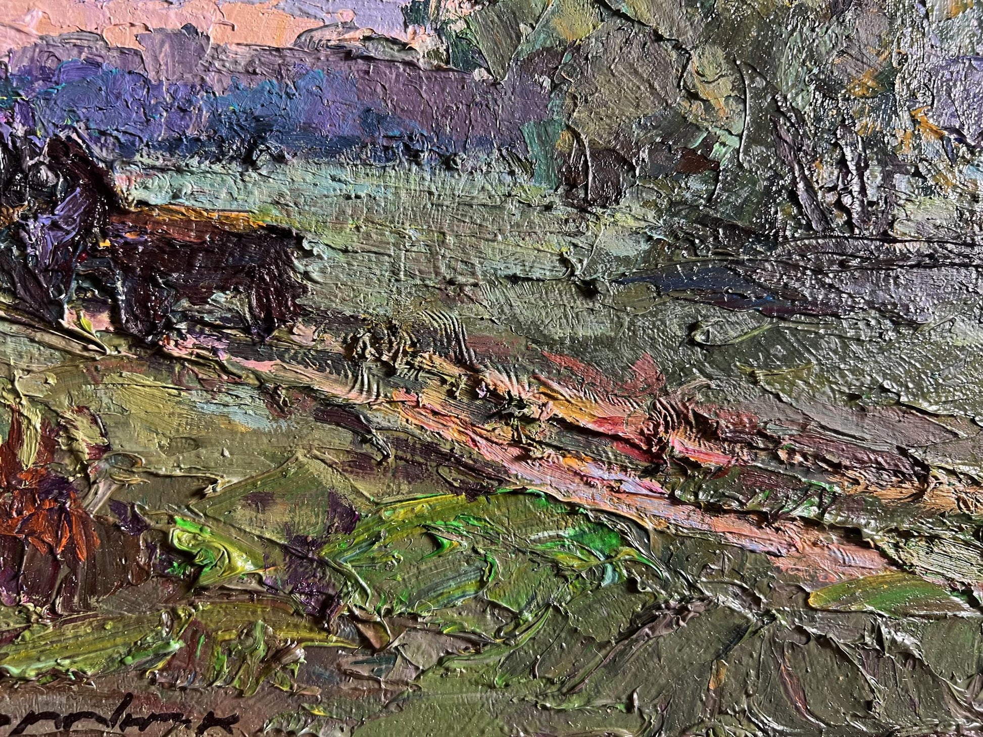 Oil painting Along the Country Road by Boris Serdyuk, impasto landscape