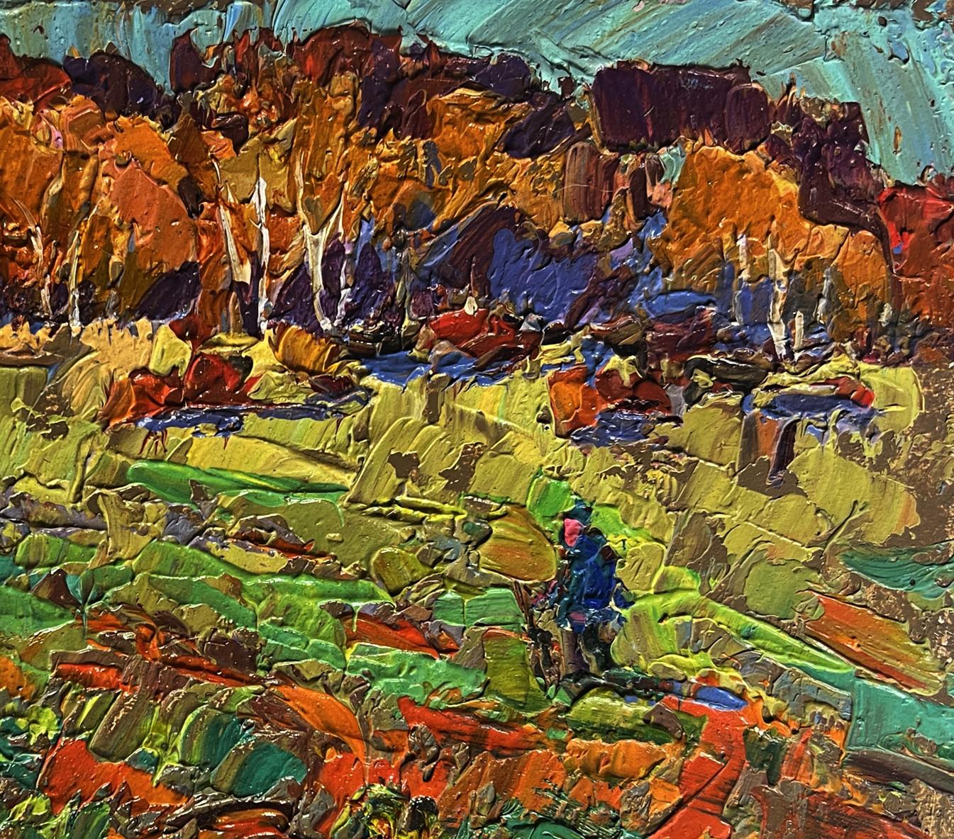 Oil painting of pumpkins growing in autumn garden by Oleksiy Ivanyuk