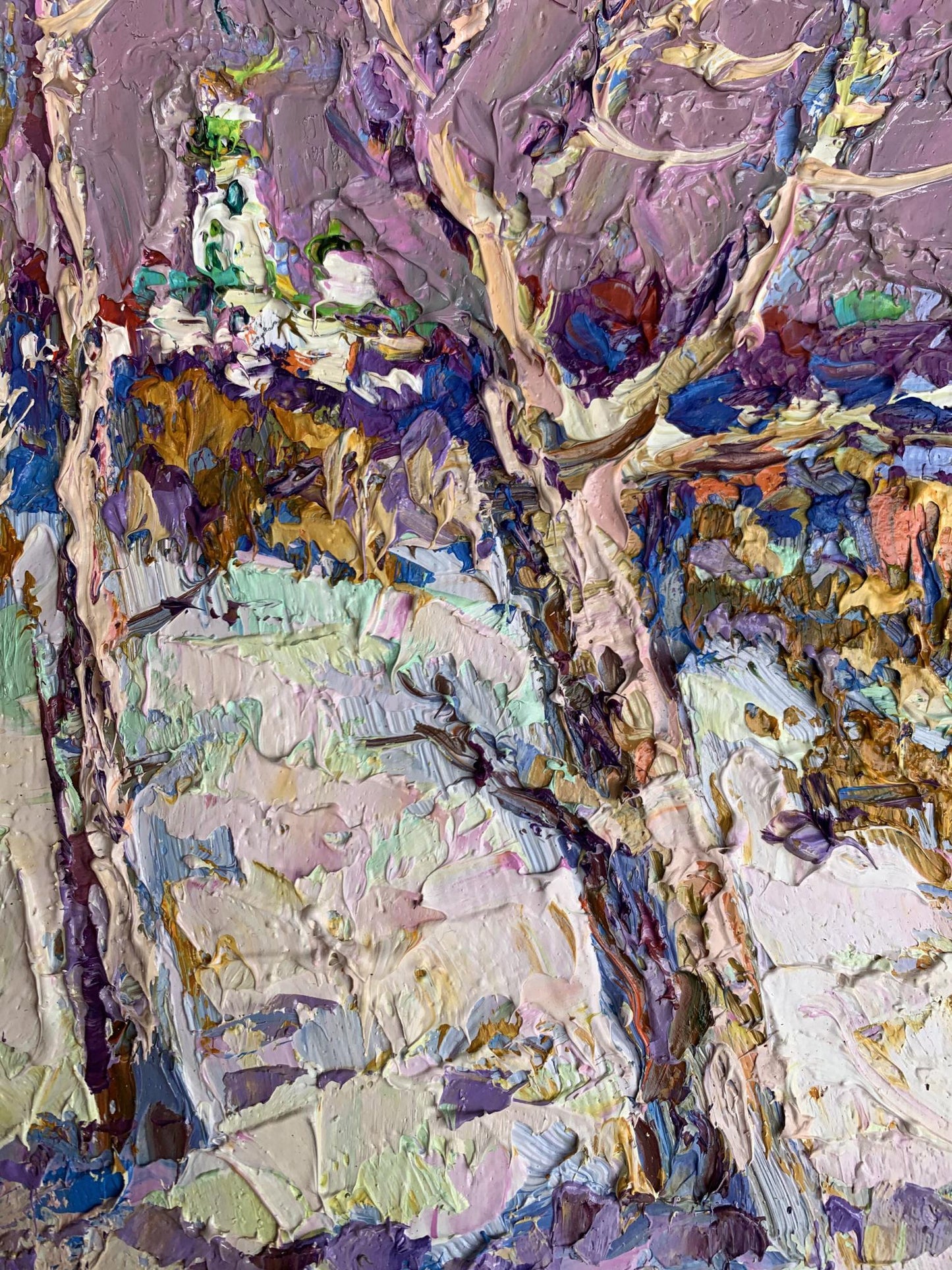 Textured impressionistic oil painting The first snow fell by Oksana Ivanyuk