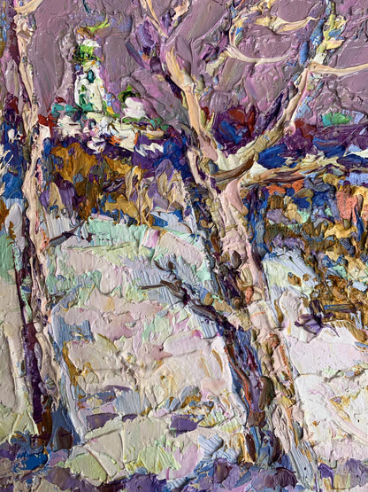 Textured impressionistic oil painting The first snow fell by Oksana Ivanyuk