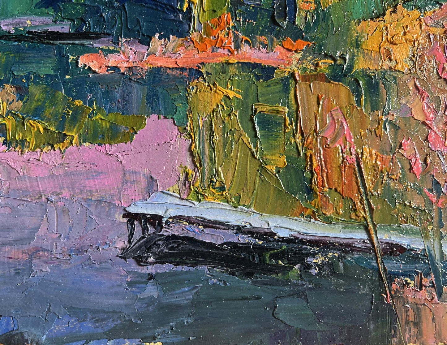Oil painting Evening on the lake by Boris Serdyuk in vibrant impasto
