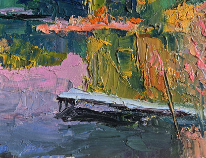Oil painting Evening on the lake by Boris Serdyuk in vibrant impasto