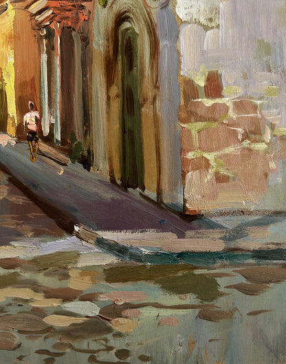 Oil painting Street of old memories by Yuriy Suprunchuk: textured alleyway