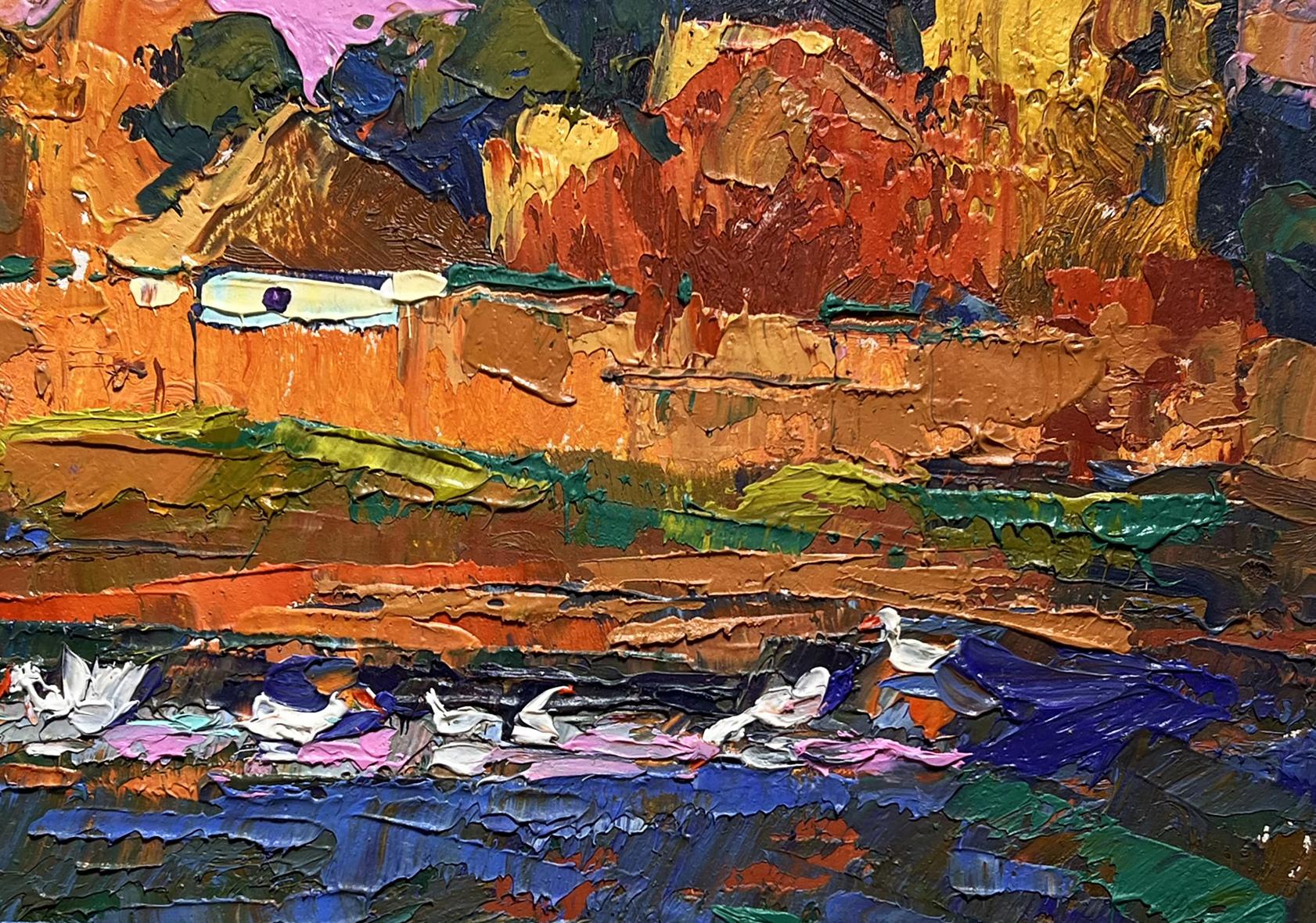 Vibrant impressionist oil painting Evening by the Lake by Oksana Ivanyuk