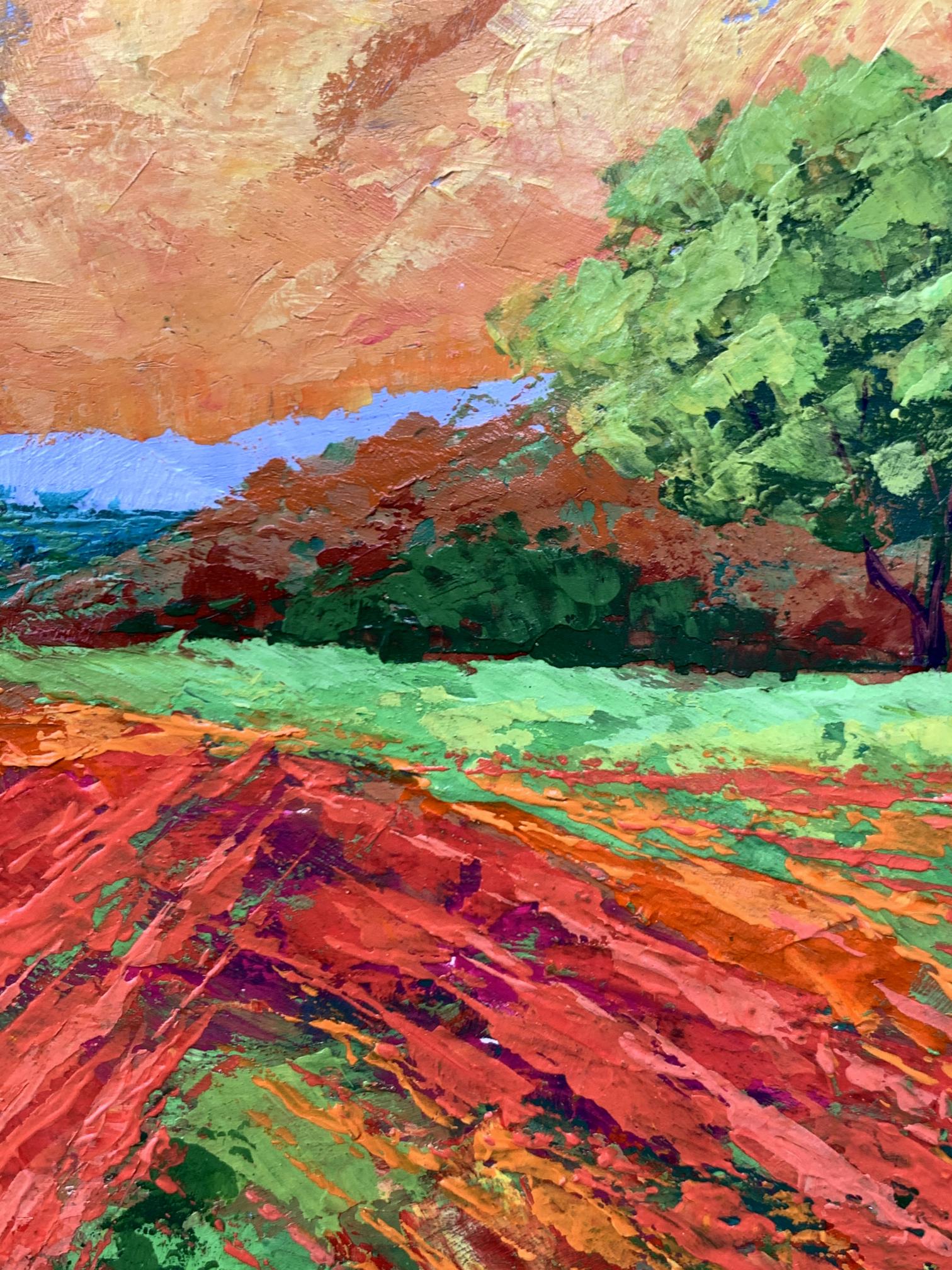 Vibrant impressionist oil painting of bright yellow sunset by V. Zadorozhnya