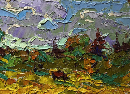 Vibrant oil painting Field and Forests by Oleksiy Ivanyuk with impasto landscape