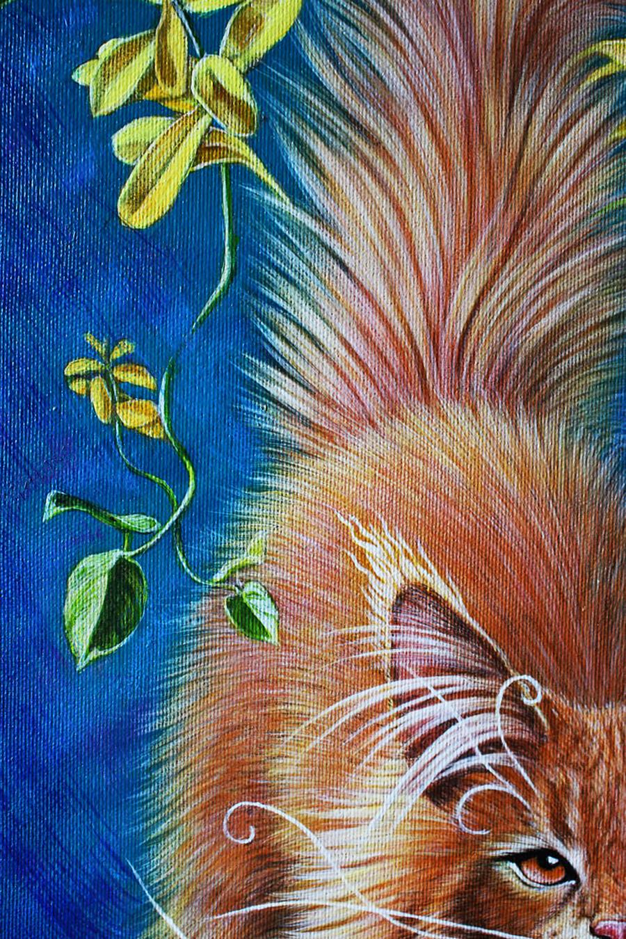 Oil painting of fluffy orange Lapusic sorcerer cat by Vira Goncharenko