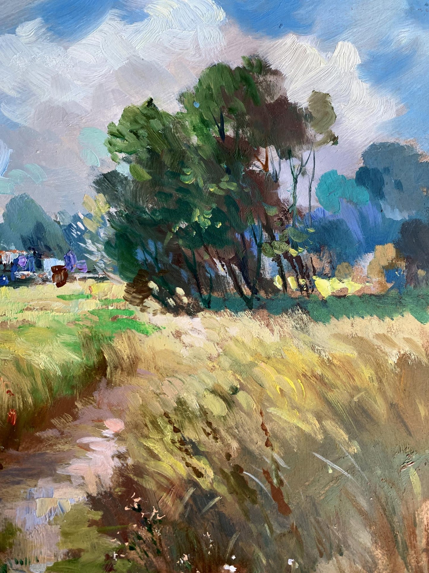 Vibrant oil painting Wheat Field by Yuriy Suprunchuk: sunlit golden grass