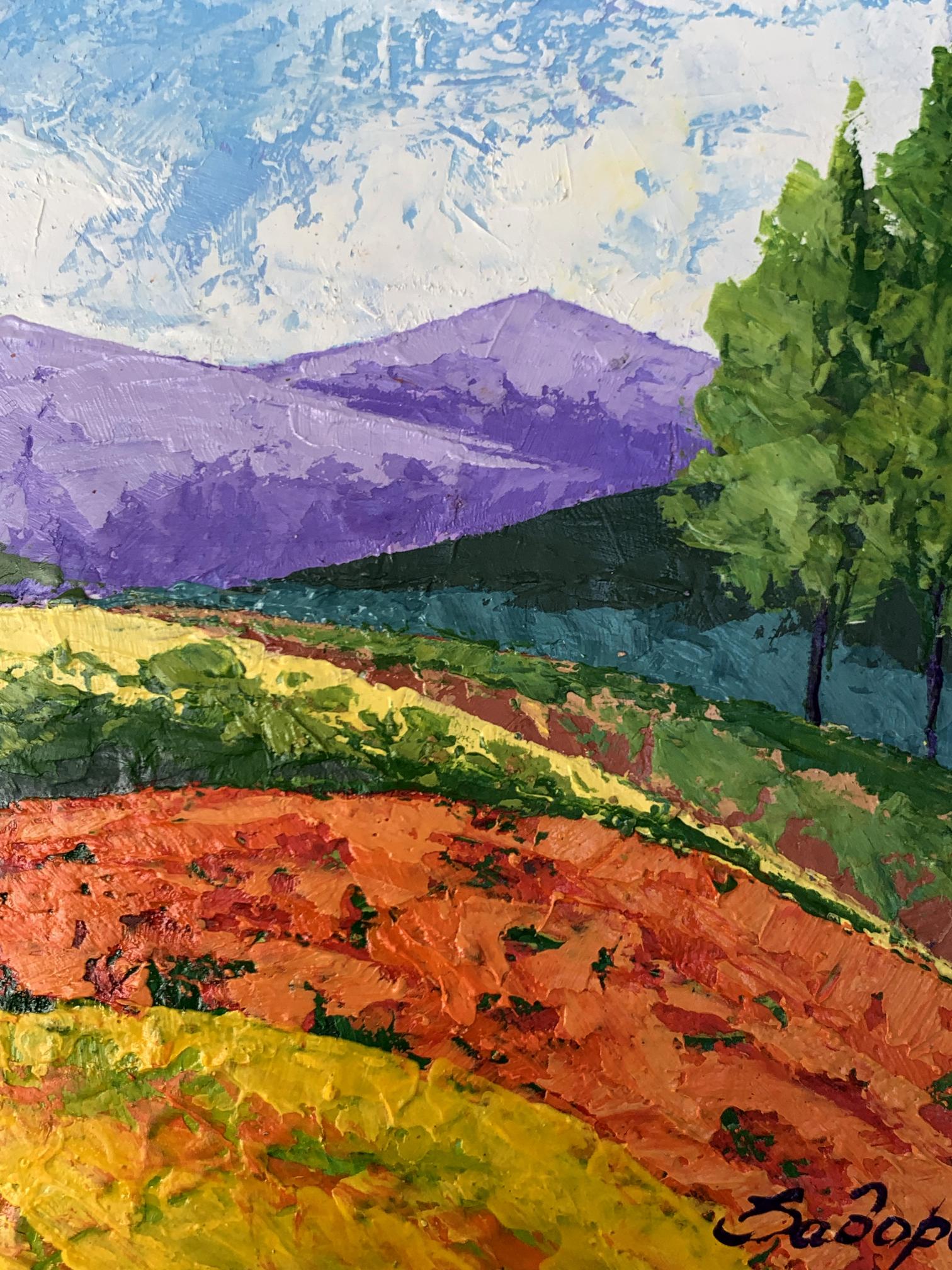 Vibrant impressionist oil painting Far away in the mountains by V. Zadorozhnya
