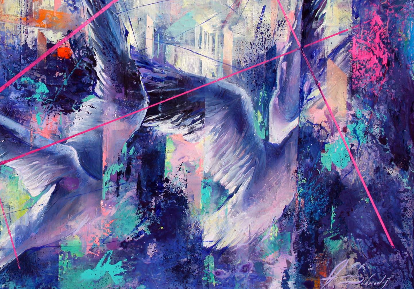 Oil painting Blue wind by Alexander Dobrodiy with winged figures