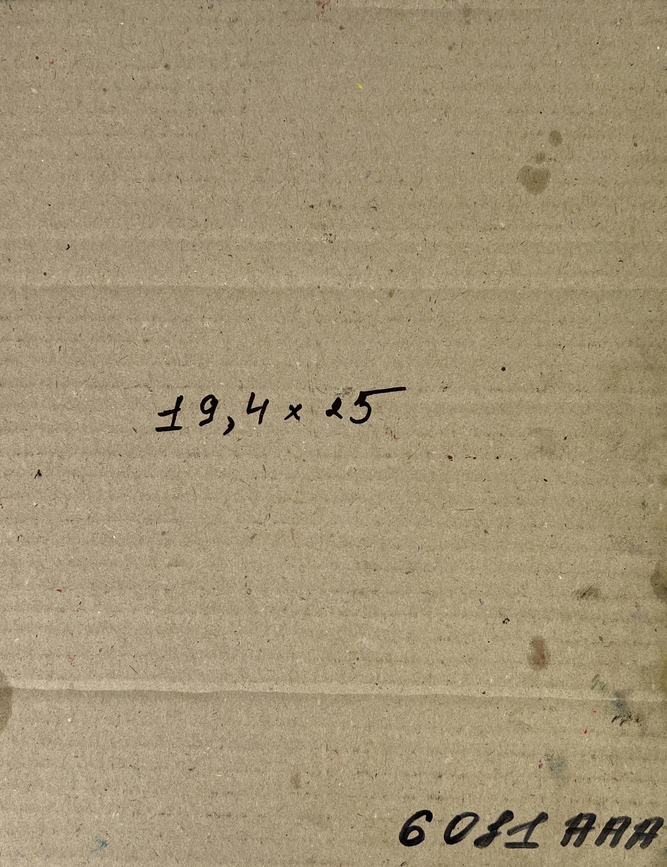 Back of oil painting portrait of officer Alexander Litvinov with handwritten measurements