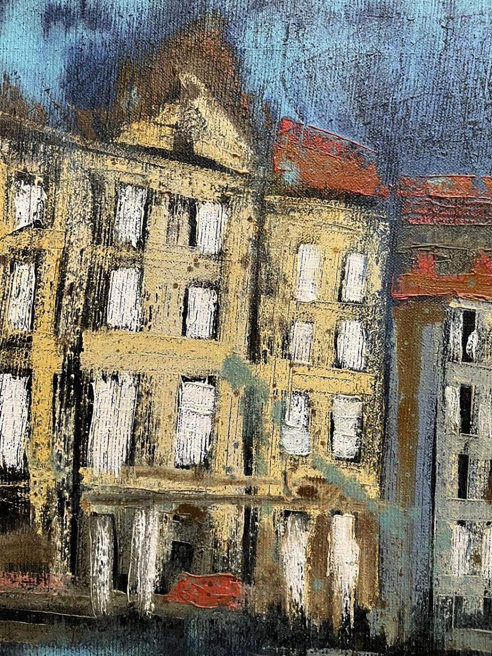 Oil painting Outside after the rain by Serhiy Kovalev, impressionistic building