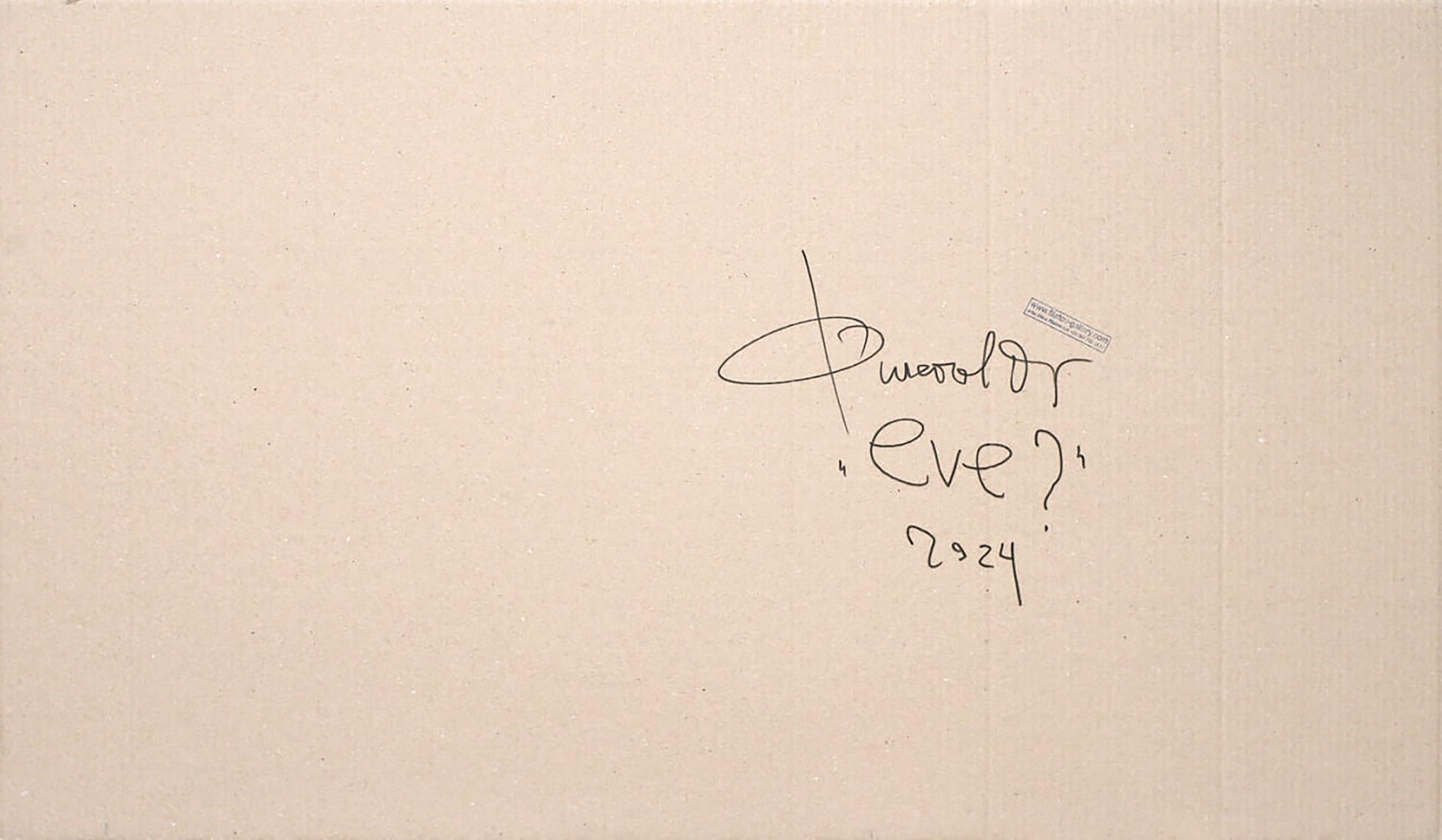 Back of Acrylic painting EVE Dima Filatov minimalist beige canvas with black ink signature