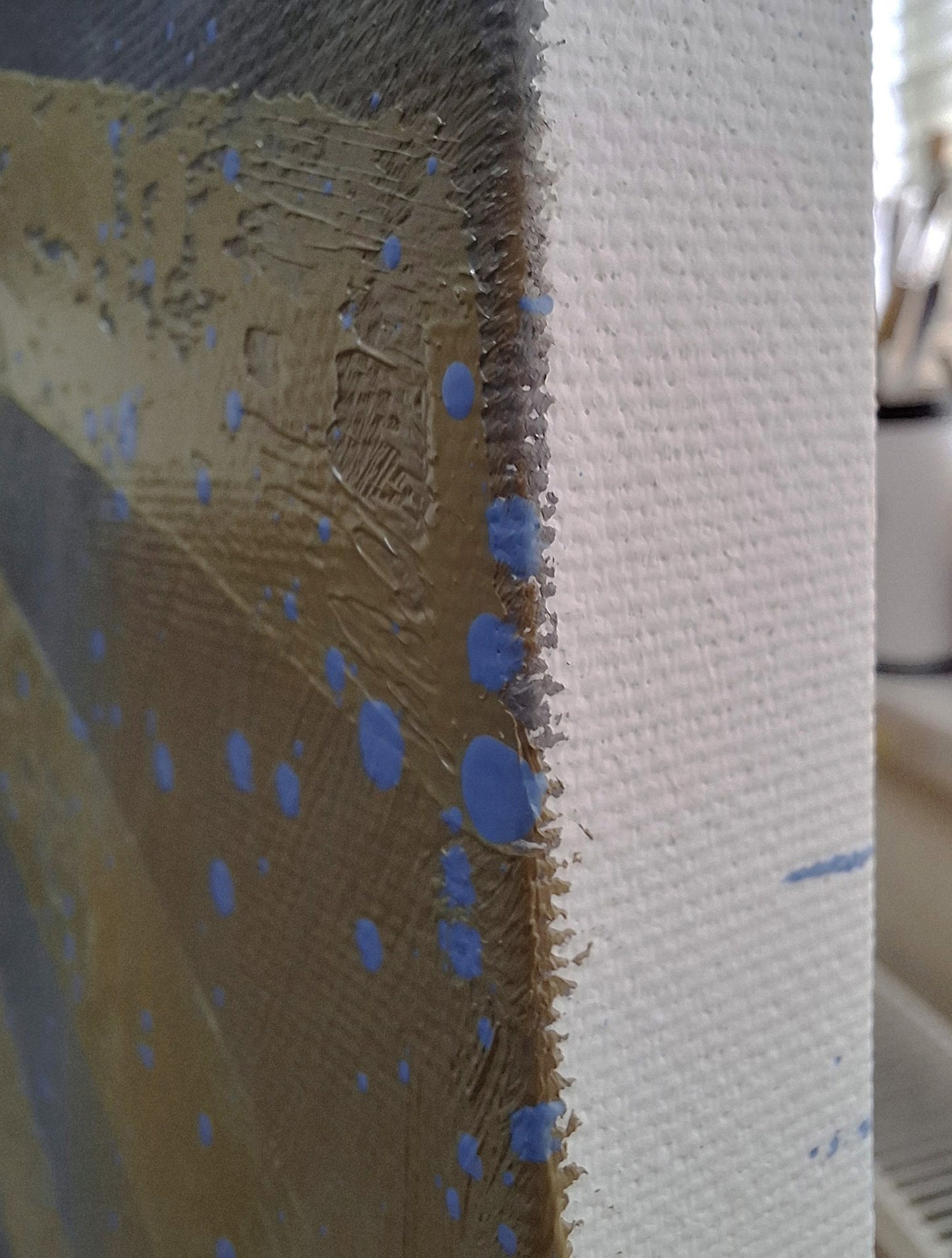 Oil painting A person sees dreams by Sergiy Voichenko textured canvas with blue splatters