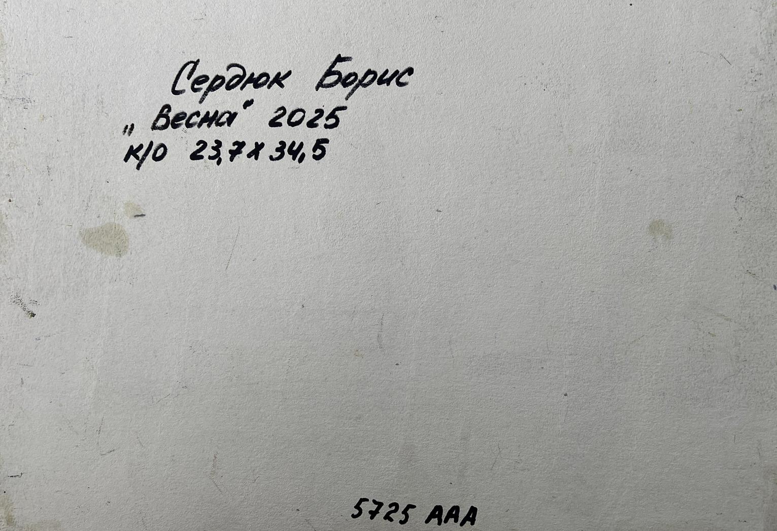Back of Boris Serdyuk Spring lake oil painting with handwritten inscription