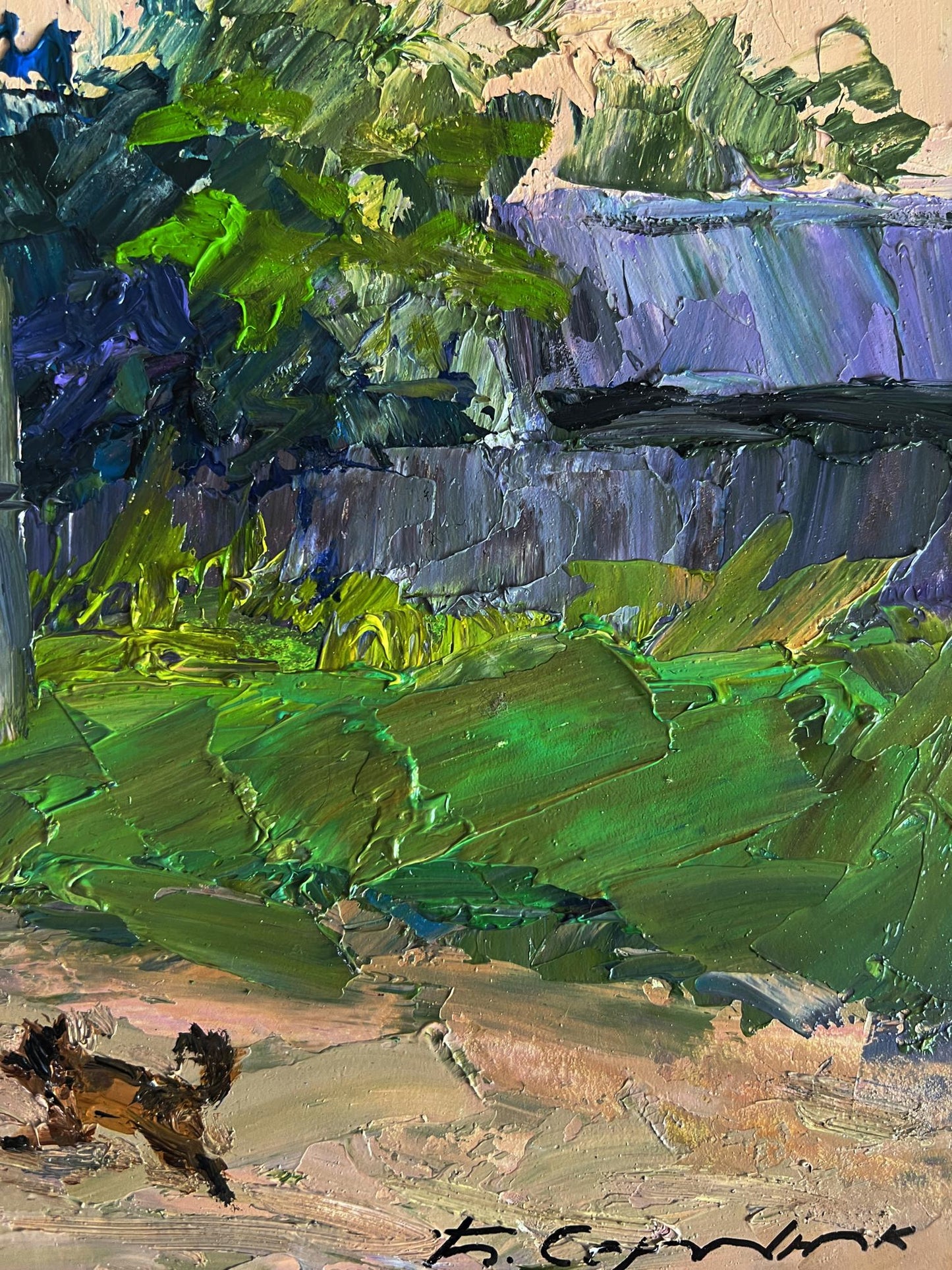 Vibrant impressionist oil painting Country life with a dog by Boris Serdyuk