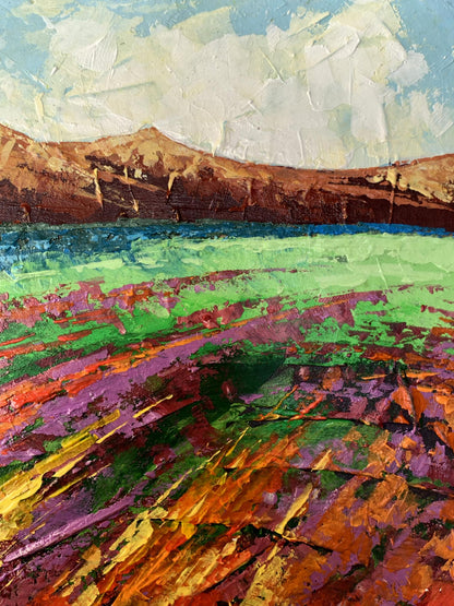 Vibrant impressionist oil painting of brown mountains by V. Zadorozhnya