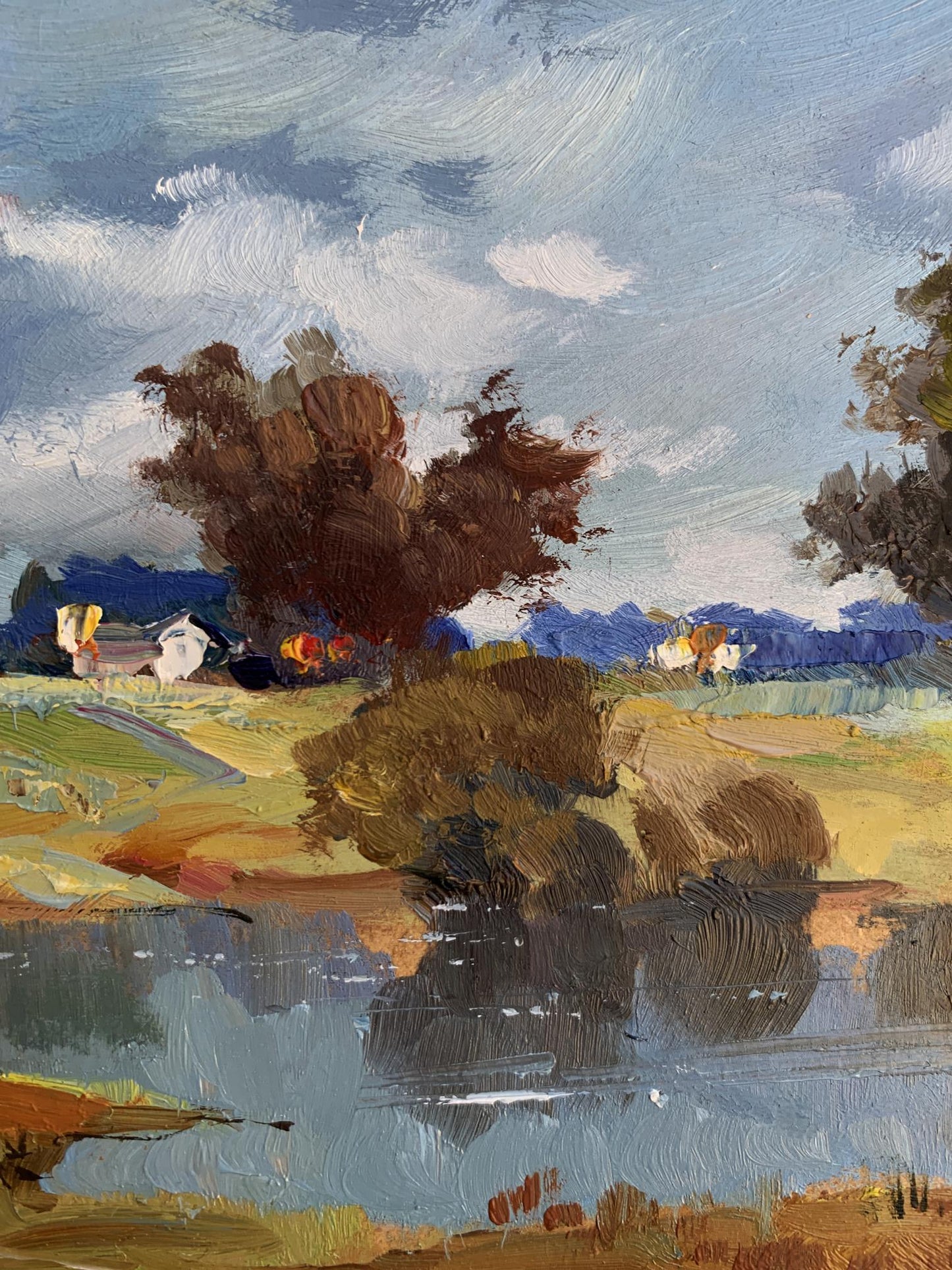 Textured oil painting River Silence by Yuriy Suprunchuk, serene autumn landscape