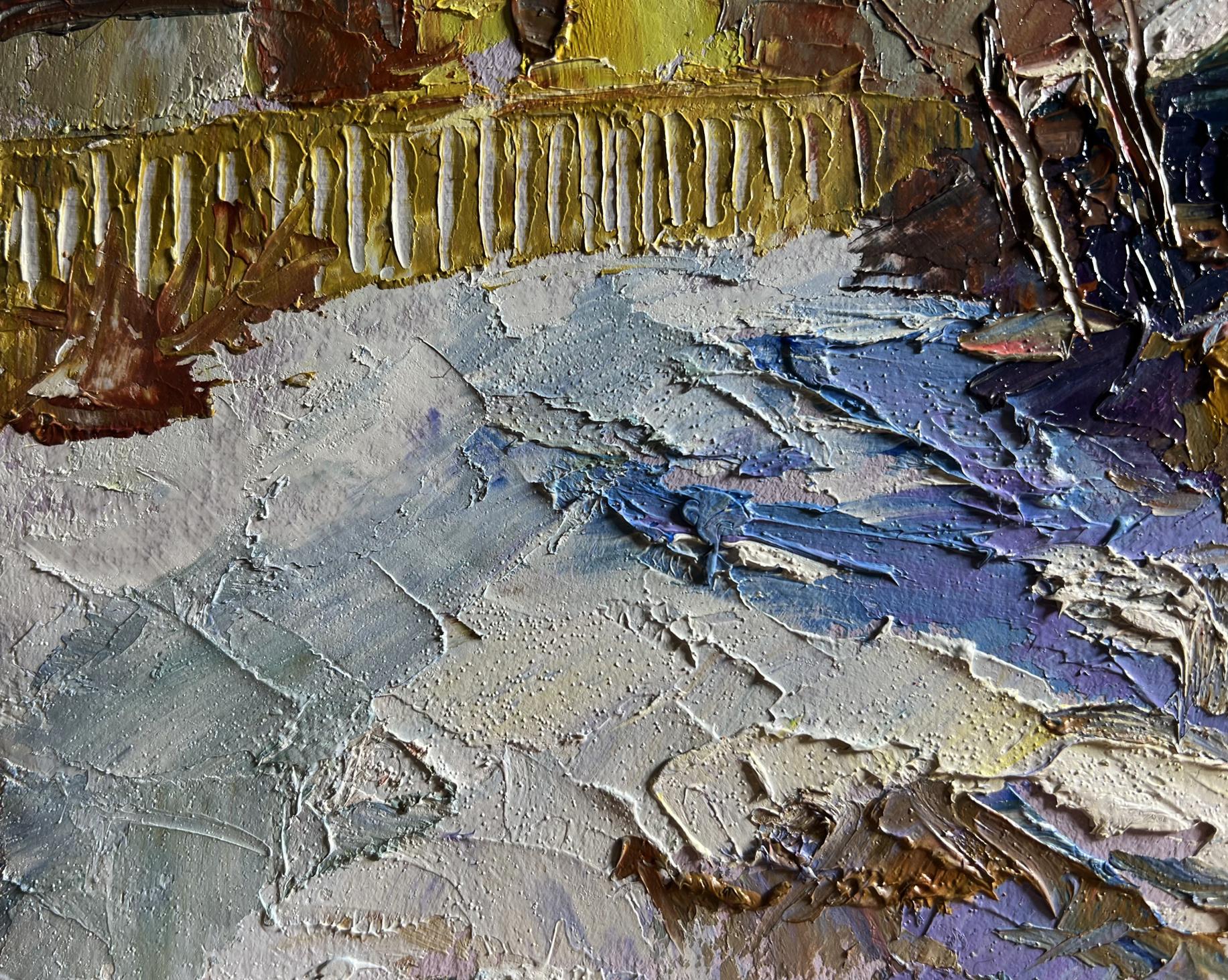 Oil painting It snowed in the city by Boris Serdyuk, textured impasto abstract
