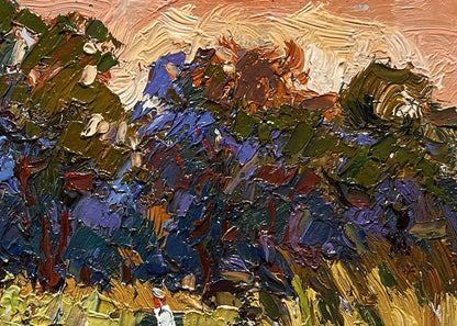 Vibrant oil painting of boat among reeds by Oksana Ivanyuk