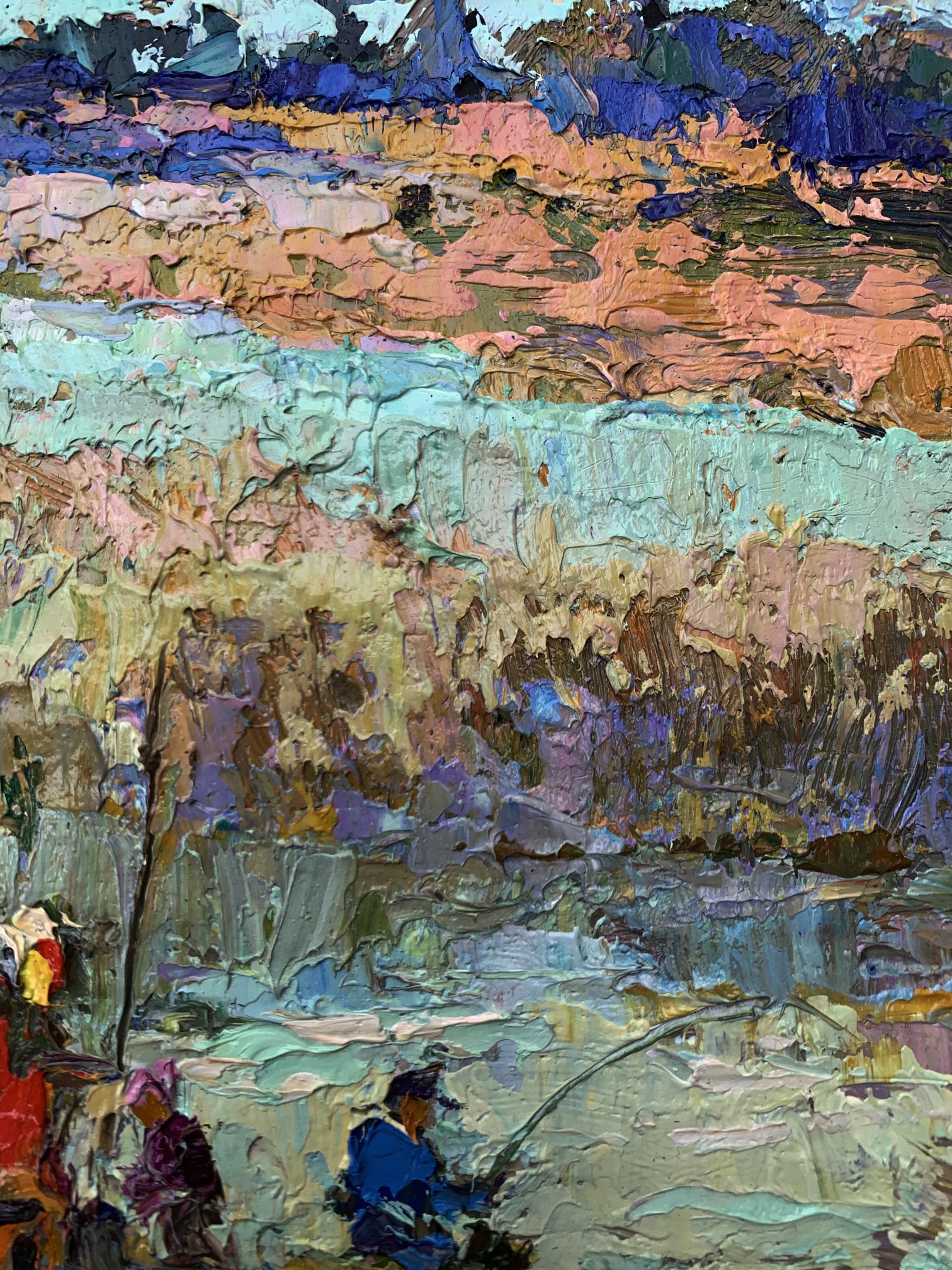 Oil painting Fishing with friends by Oksana Ivanyuk impressionistic landscape