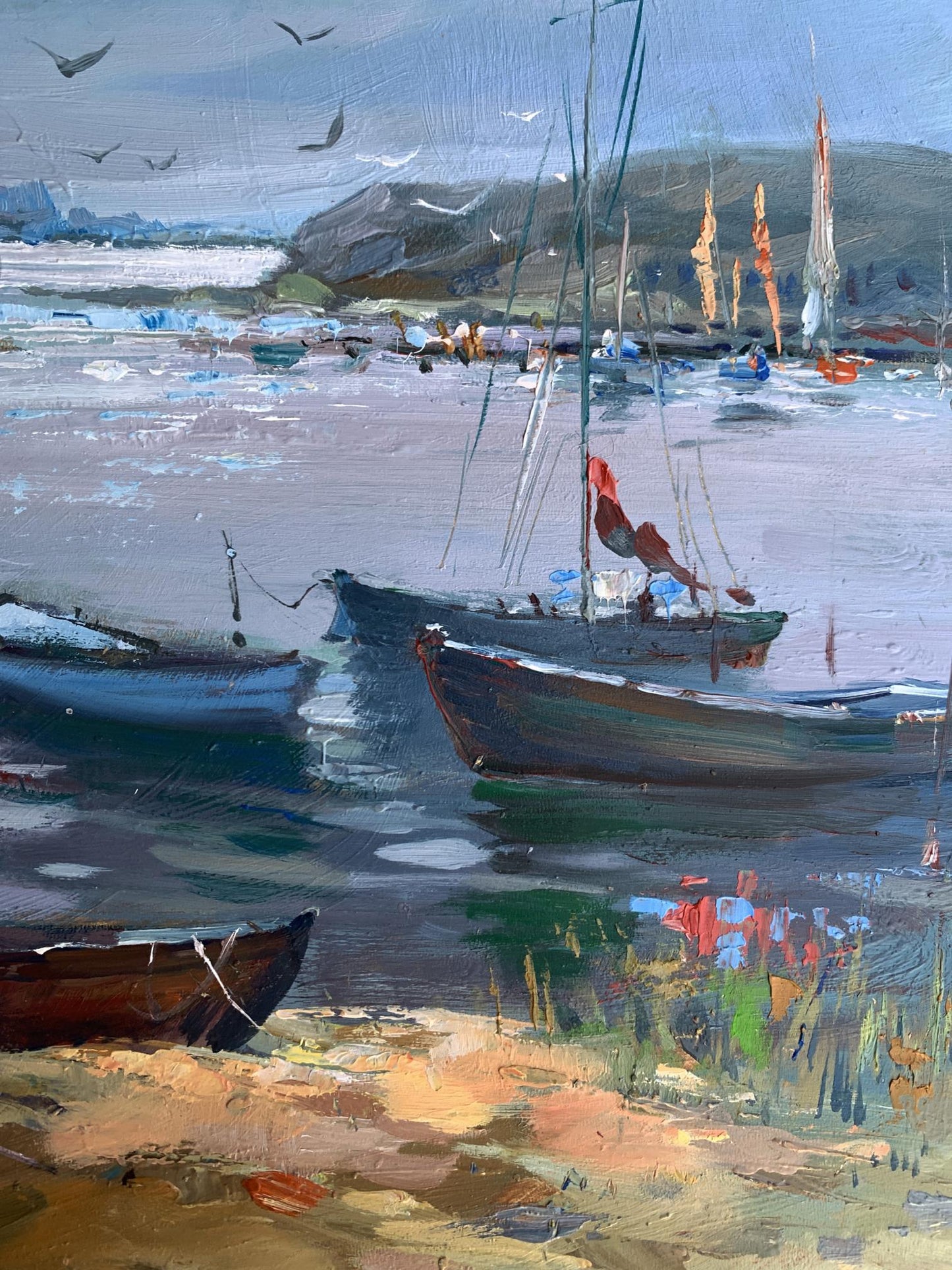 Textured oil painting of Sailing Club by Yuriy Suprunchuk harbor scene