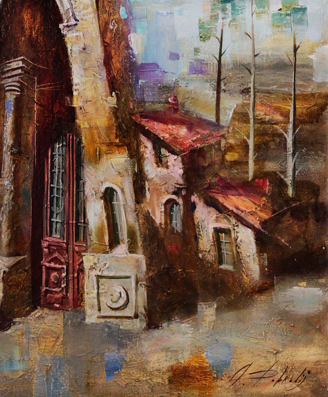 Oil painting Memories Alexander Dobrodiy: rustic European street scene
