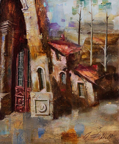 Oil painting Memories Alexander Dobrodiy: rustic European street scene