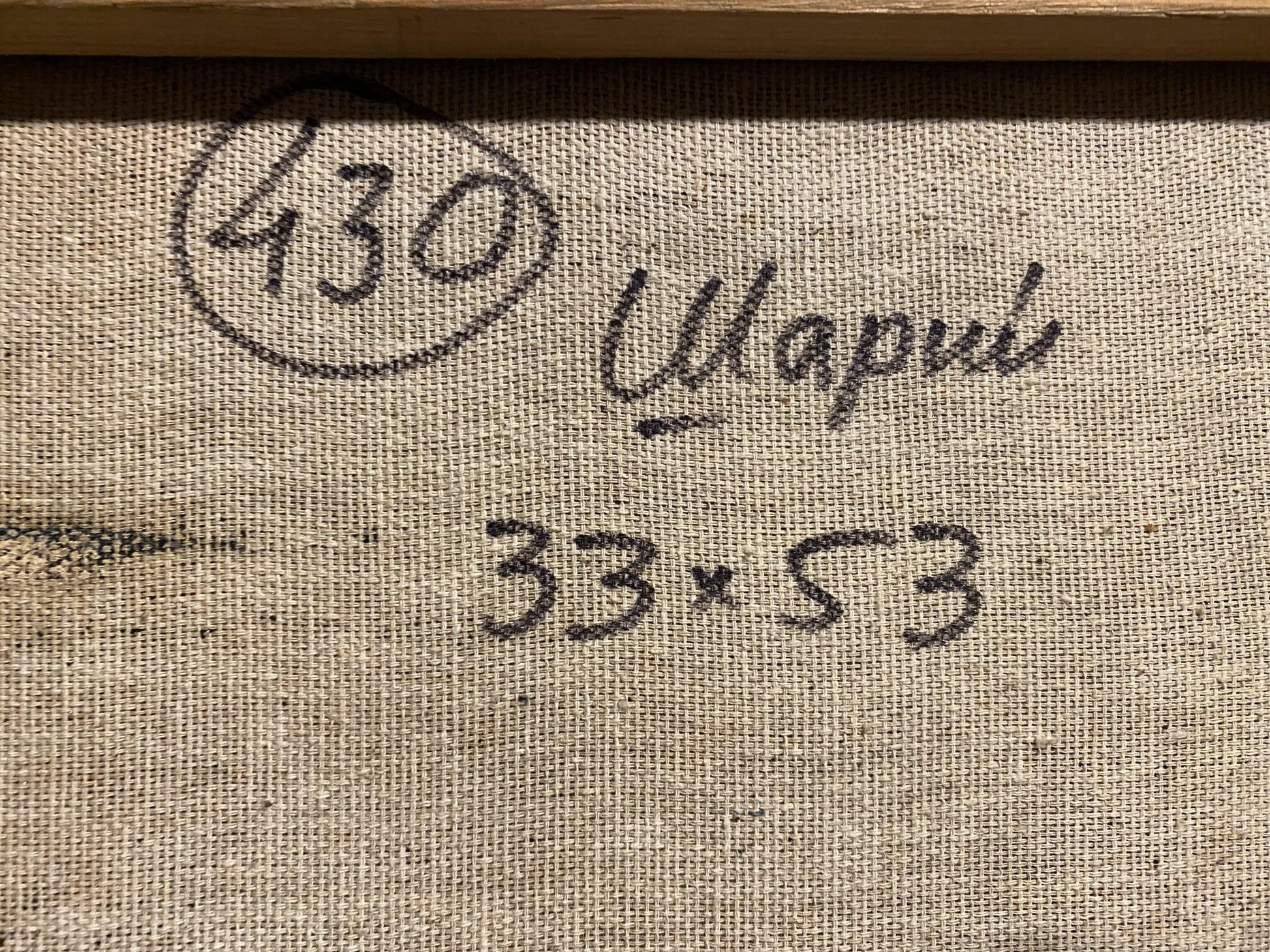 Back of Anatoly Shariy oil painting On the river bank with Cyrillic text and circled 430