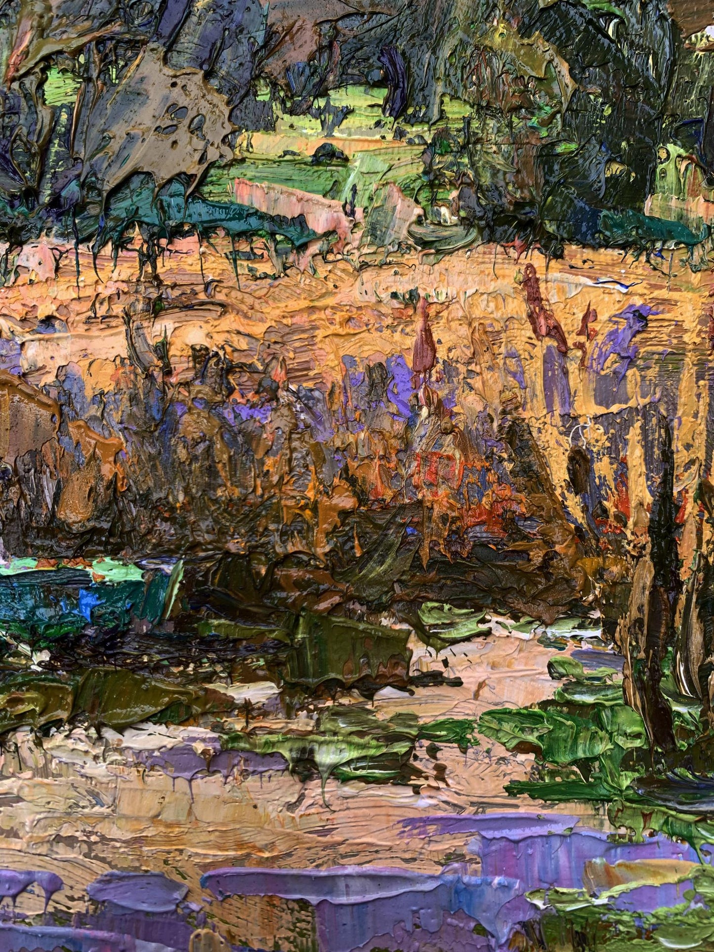 Vibrant oil painting Among the Reeds by Oksana Ivanyuk lush landscape
