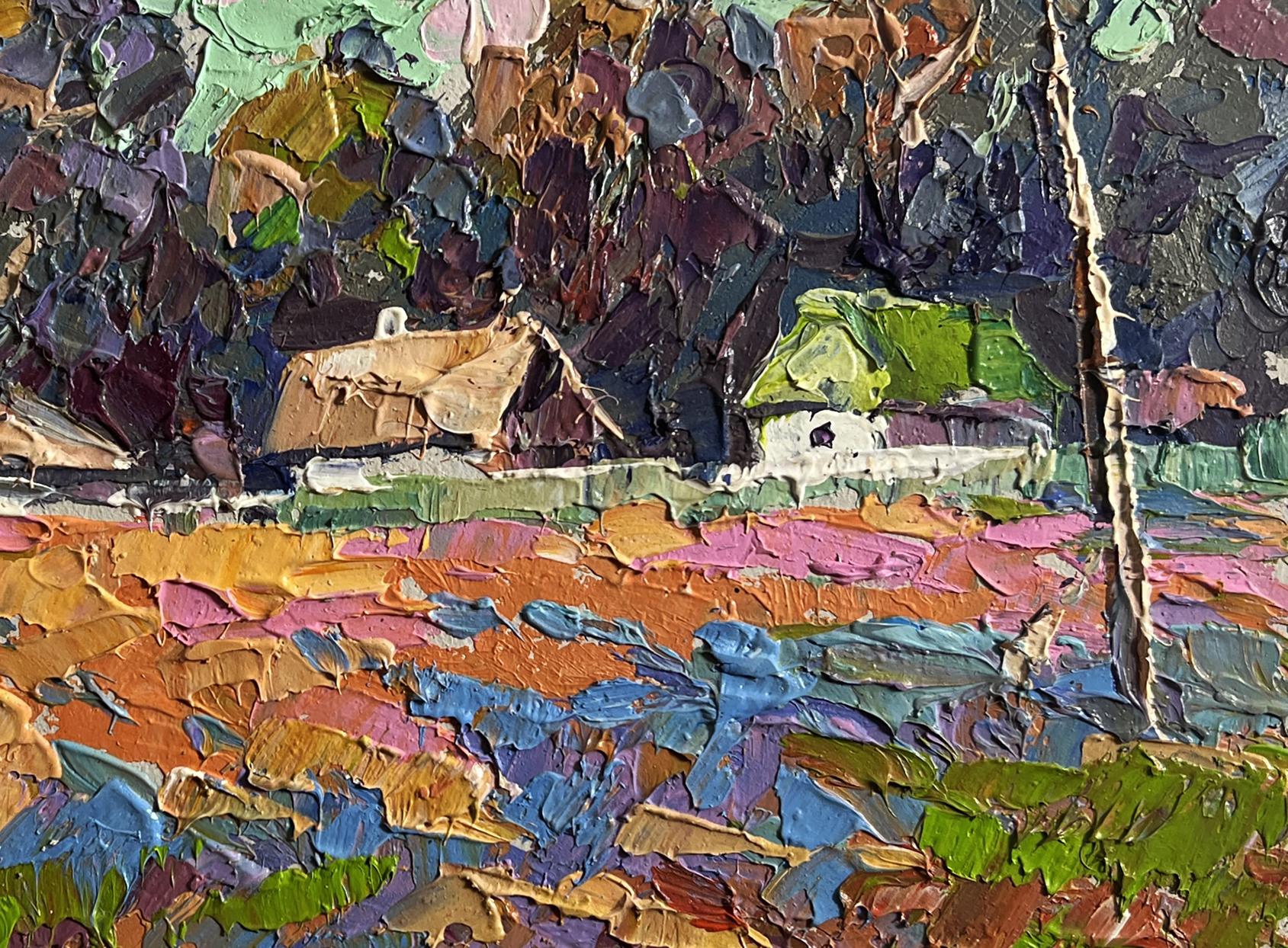 Oil painting Colourful fields and village by Oksana Ivanyuk